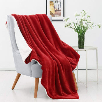 Plush Sherpa Fleece Throw Blanket Red