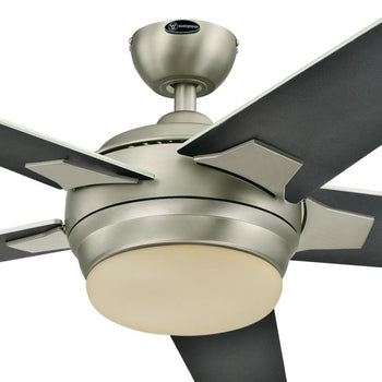 Bolton Two-Light 52-Inch Reversible Five-Blade Indoor Ceiling Fan, Brushed Aluminum with Opal Frosted Glass