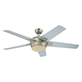 Bolton Two-Light 52-Inch Reversible Five-Blade Indoor Ceiling Fan, Brushed Aluminum with Opal Frosted Glass