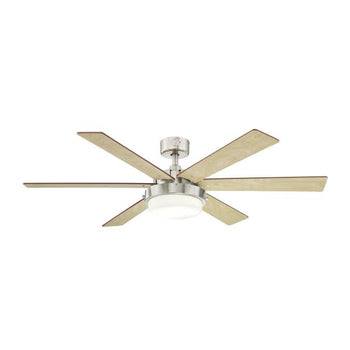 Alloy II 52-Inch Reversible Six-Blade Indoor Ceiling Fan, Brushed Nickel Finish with LED Light Kit