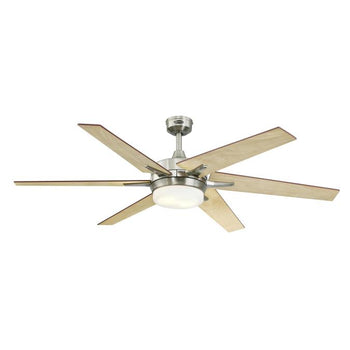 Cayuga 60-Inch Reversible Six-Blade Indoor Ceiling Fan, Brushed Nickel Finish with Dimmable LED Light Kit
