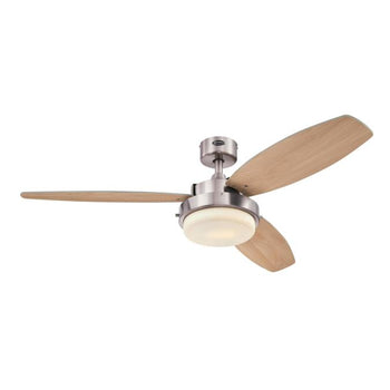 Alloy 52-Inch Reversible Three-Blade Indoor Ceiling Fan, Brushed Nickel Finish with LED Light Kit