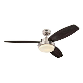 Alloy 52-Inch Reversible Three-Blade Indoor Ceiling Fan, Brushed Nickel Finish with LED Light Kit