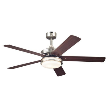 Castle LED 52-Inch Reversible Five-Blade Indoor Ceiling Fan, Brushed Nickel Finish with LED Light Kit