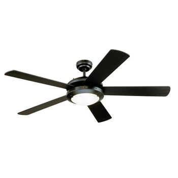 Comet 52-Inch Five-Blade Indoor Ceiling Fan, Matte Black Finish with Dimmable LED Light Fixture
