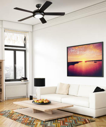 Comet 52-Inch Five-Blade Indoor Ceiling Fan, Matte Black Finish with Dimmable LED Light Fixture