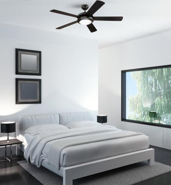 Comet 52-Inch Five-Blade Indoor Ceiling Fan, Matte Black Finish with Dimmable LED Light Fixture