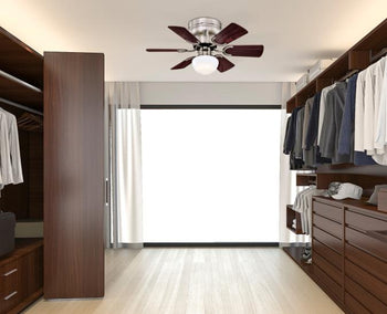 Petite 30-Inch Six-Blade Indoor Ceiling Fan, Brushed Nickel Finish with LED Light Fixture