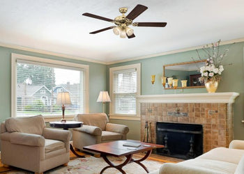 Vintage 52-Inch Five-Blade Indoor Ceiling Fan, Polished Brass Finish with Dimmable LED Light Fixture