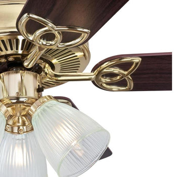 Vintage 52-Inch Five-Blade Indoor Ceiling Fan, Polished Brass Finish with Dimmable LED Light Fixture