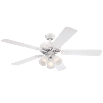 Vintage 52-Inch Five-Blade Indoor Ceiling Fan, White Finish with Dimmable LED Light Fixture