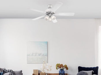 Vintage 52-Inch Five-Blade Indoor Ceiling Fan, White Finish with Dimmable LED Light Fixture