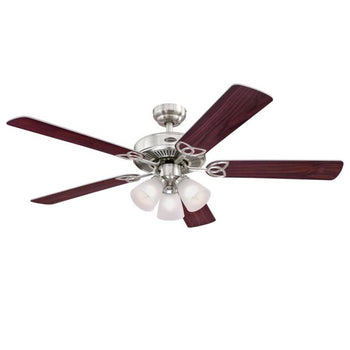 Vintage 52-Inch Five-Blade Indoor Ceiling Fan, Brushed Nickel Finish with Dimmable LED Light Fixture