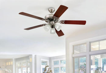Vintage 52-Inch Five-Blade Indoor Ceiling Fan, Brushed Nickel Finish with Dimmable LED Light Fixture