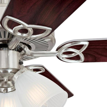 Vintage 52-Inch Five-Blade Indoor Ceiling Fan, Brushed Nickel Finish with Dimmable LED Light Fixture