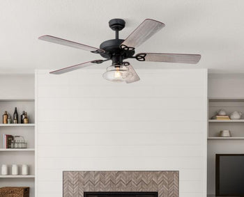 Scholar 52-Inch Five-Blade Indoor Ceiling Fan, Matte Black Finish with Dimmable LED Light Fixture