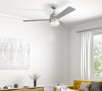 Brinley 52-Inch Three-Blade Indoor Ceiling Fan, Brushed Nickel Finish with Dimmable LED Light Fixture