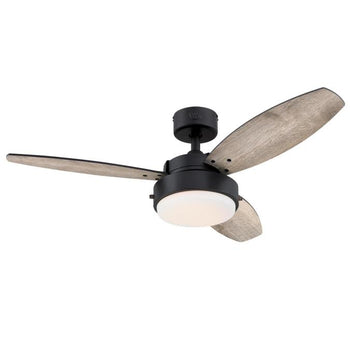 Alloy 42-Inch Three-Blade Indoor Ceiling Fan, Matte Black Finish with LED Light Fixture