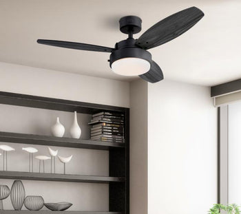 Alloy 42-Inch Three-Blade Indoor Ceiling Fan, Matte Black Finish with LED Light Fixture