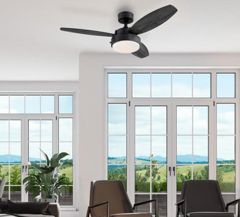 Alloy 42-Inch Three-Blade Indoor Ceiling Fan, Matte Black Finish with LED Light Fixture