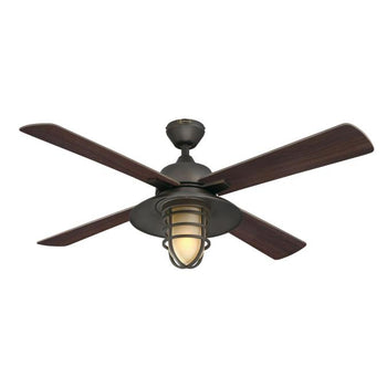 Porto 52-Inch Four-Blade Indoor Ceiling Fan, Black-Bronze Finish with LED Light Fixture