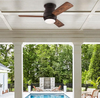 Halley 44-Inch Three-Blade Indoor/Outdoor Smart WiFi Ceiling Fan, Black-Bronze Finish with Dimmable LED Light Fixture, Remote Control Included