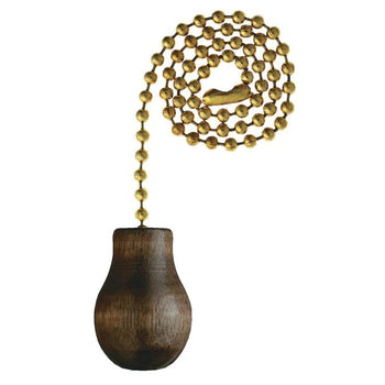 Walnut Wooden Knob Pull Chain, Polished Brass Finish