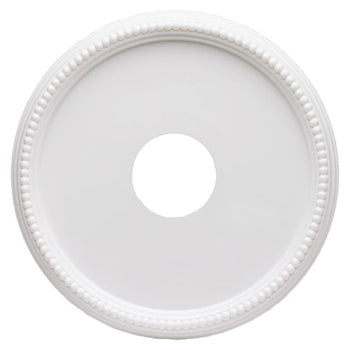 16-Inch Round Beaded Plastic Medallion, White Finish