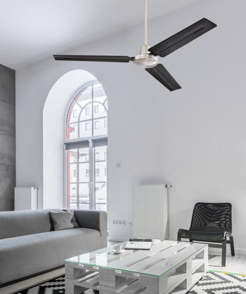 Jax Industrial-Style 56-Inch Three-Blade Indoor Ceiling Fan, Brushed Nickel Finish, Wall Control Included