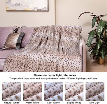 Electric Heated Blanket Luxurious Faux Fur Reverse to Flannel Leopard