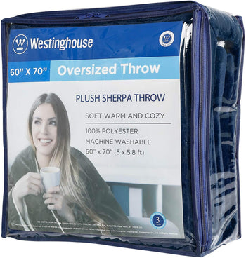 Plush Sherpa Fleece Throw Blanket Navy