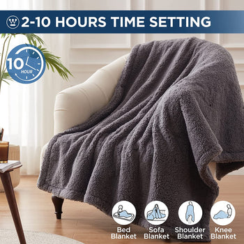 Electric Heated Throw Sherpa Dark Grey